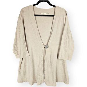 Soft Surroundings Large Benedetta Gauze Topper 3/4 Sleeve Tunic Beige Cardigan